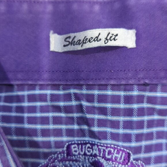 Bugatchi Purple, blue and white checkered shaped fit Long sleeve dress shirt - Picture 3 of 9